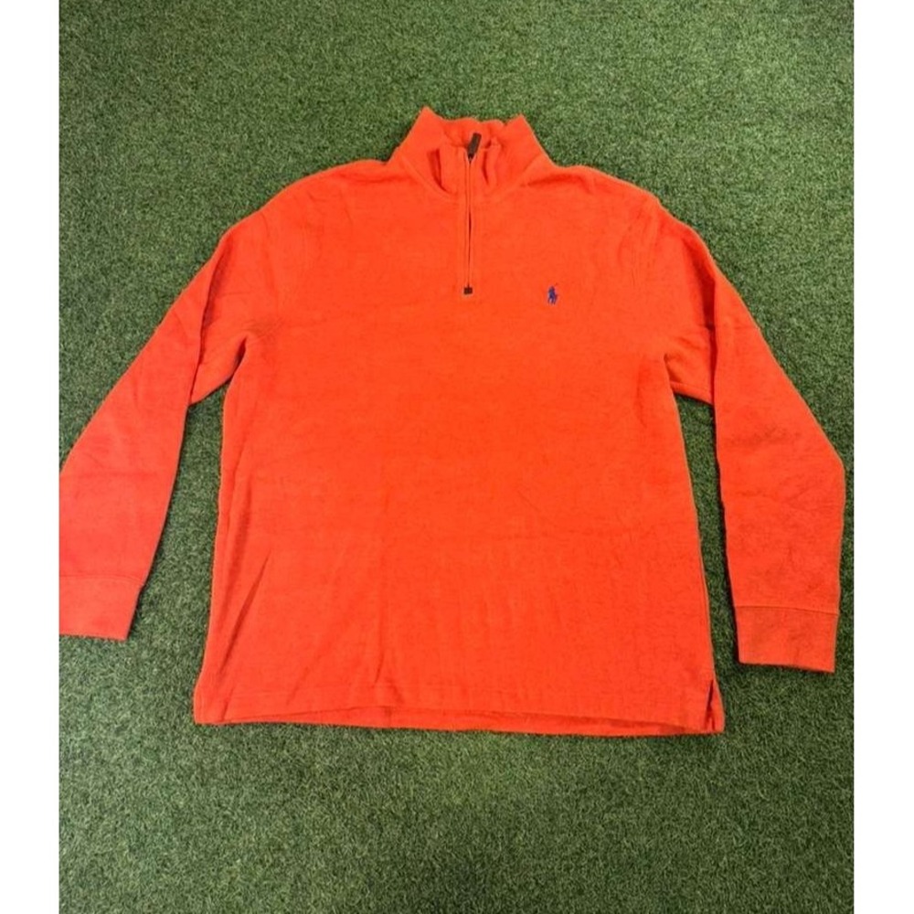 Polo Ralph Lauren Sweaters Mens Large Orange Cotton Pony Quarter Zip Regular Fit